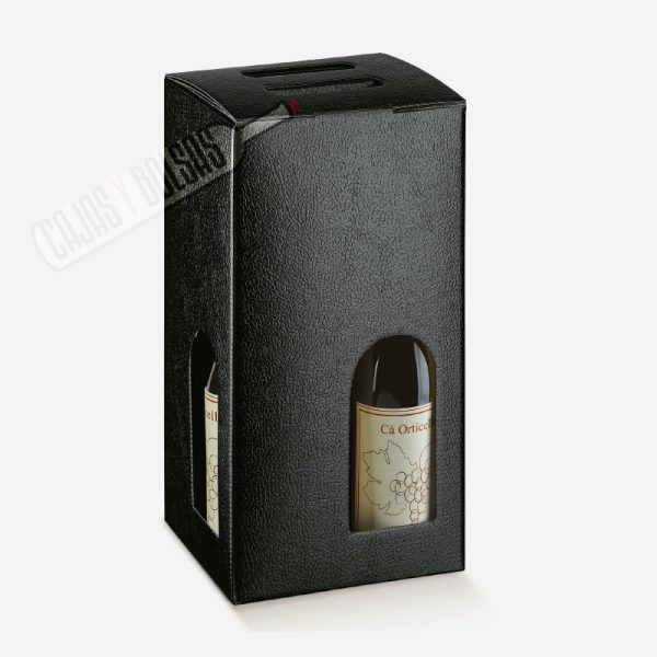 Caja para 4 botellas colección negro gofrado piel